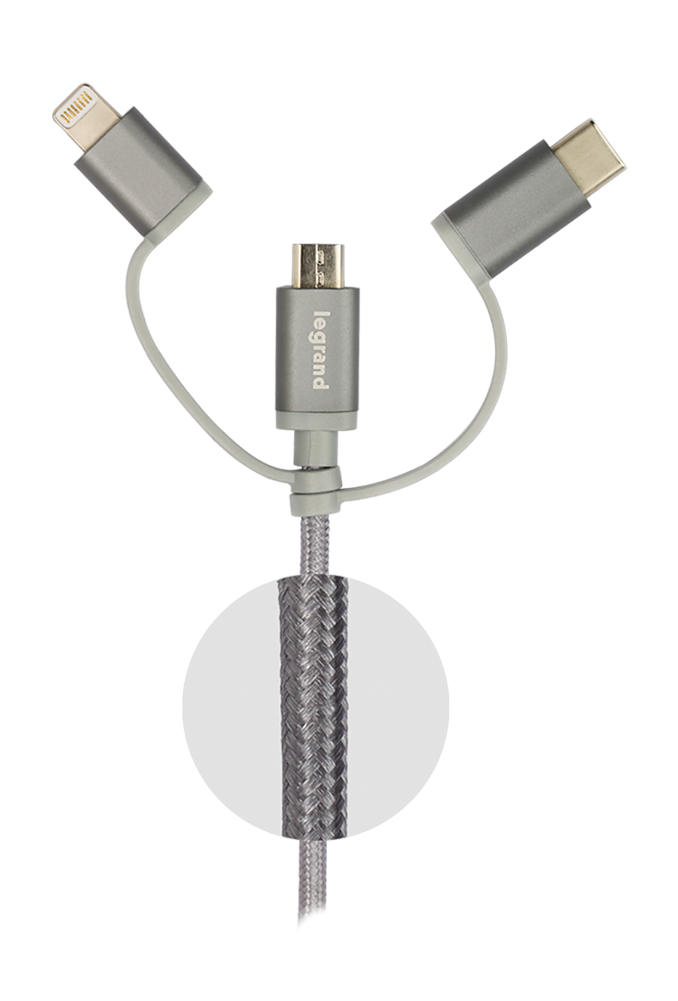 3-in-1 USB cable - allows to connect/charge/synchronize 3 types of devices with only one cable