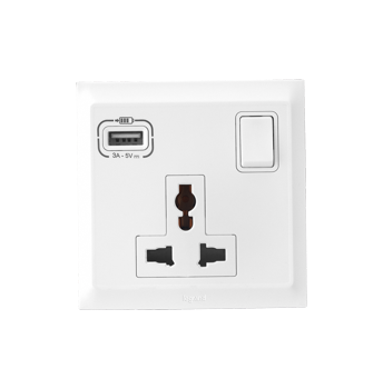 Allzy - Combo 6A Multistandard Switched Socket with USB Charger 3100Ma Type A,1 Gang  
