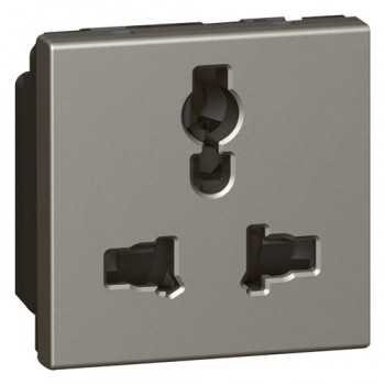 Arteor - Shuttered for child safety -6/10/13 A - 2/3 pin for 250 V AC 2 modules 45 x 45 mm(Magnesium)